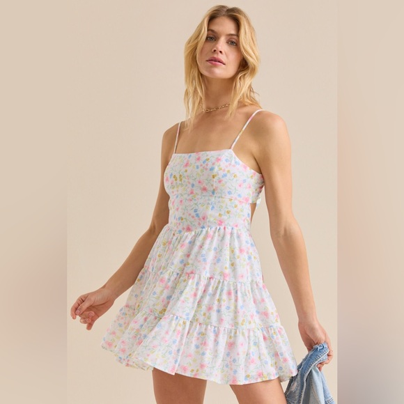 Altar'd State Dresses & Skirts - Altar’d State Eliza Floral Mini Dress M White Boho Tie Back Sundress